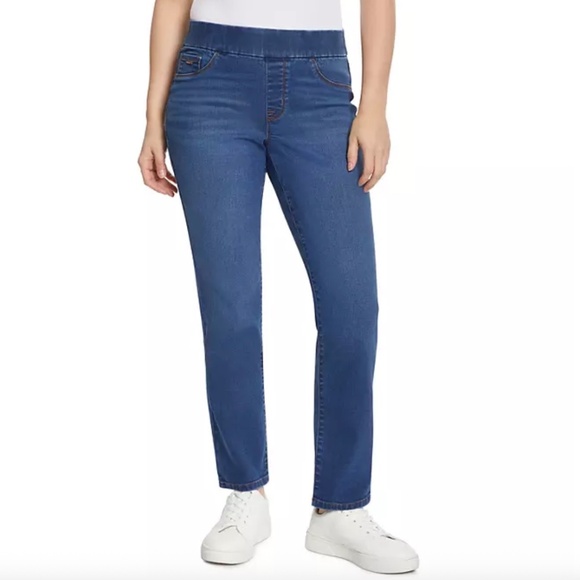 Nine West Heidi Pull On Straight High Stretch Rise Skinny Ankle Blue Jeans 12 - Picture 1 of 13